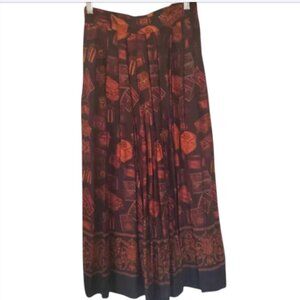 Herman Geist Vintage Pleated Maxi Skirt  Jewelry Box Design  Size 6 Black & Gold